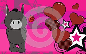 Kawaii donkey cartoon holding a red rosse valentine background