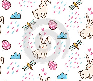 Kawaii easter bunny seamless background