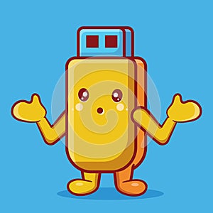 Kawaii flashdisk character mascot with confused gesture isolated cartoon in flat style