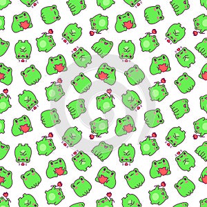 Kawaii frog cartoon character. Seamless pattern