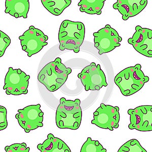Kawaii frog cartoon character. Seamless pattern