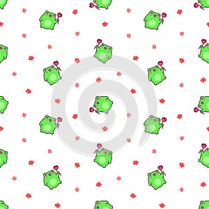 Kawaii frog cartoon character. Seamless pattern