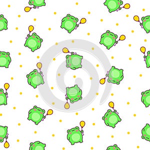 Kawaii frog cartoon character. Seamless pattern