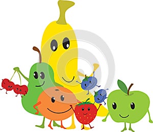 Kawaii fruit cartoon group, healthy eating for kids