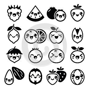 Kawaii fruit and nuts cute characters design