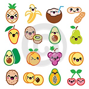 Kawaii fruit and nuts cute characters icons set photo