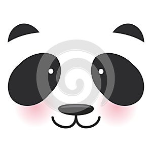 Kawaii funny panda white muzzle with pink cheeks and big black eyes on white background. Vector