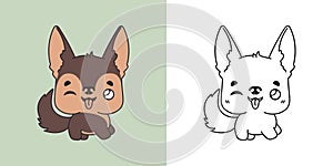 Kawaii German Shepherd Dog Clipart Multicolored and Black and White. Cute Kawaii Puppy.