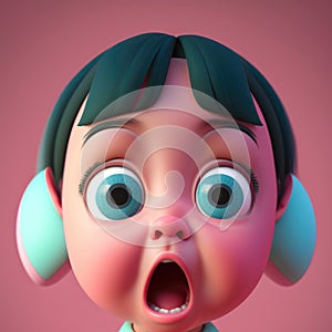 kawaii girl with a shocked expression, her eyes wide and mouth agape as she covers her ears digital character avatar AI