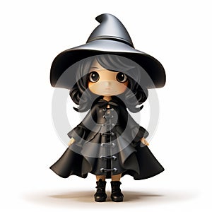Kawaii Girl Witch Vinyl Toy In Black Coat - Realistic Figure By Hiroshi Nagai