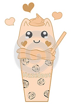 Kawaii hazelnut milkshake with kitten.