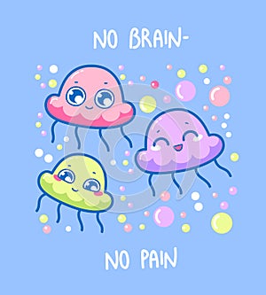 Kawaii humor print. No brain - no pain.