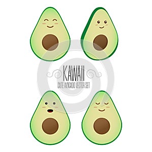 Kawaii isolated avocado template. Cute illustration of an avocados`s friendliness. Hand made adorable background art. Vegetable wa