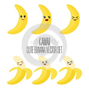 Kawaii isolated banana template. Cute illustration of an banana`s friendliness. Hand made adorable background art. Vegetable wallp