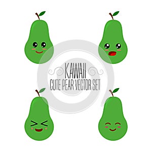 Kawaii isolated pear template. Cute illustration of an pear`s friendliness. Hand made adorable background art. Vegetable wallpaper