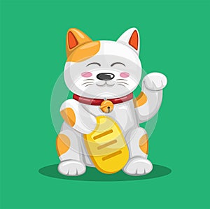 Kawaii lucky cat aka maneki neko asian traditional mascot in cartoon illustration vector