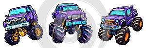 kawaii Monster Truck Jumping Illustration, Truck, Extreme Vehicle sticker