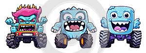 kawaii Monster Truck Jumping Illustration, Truck, Extreme Vehicle sticker