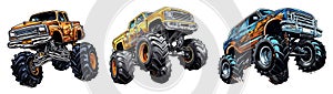 kawaii Monster Truck Jumping Illustration, Truck, Extreme Vehicle sticker