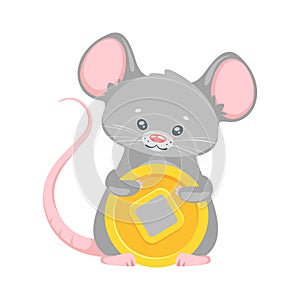 Kawaii mouse holding chinese coin