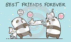 Kawaii panda and cat characters are loving our friendship