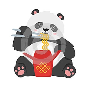 Kawaii panda eating chinese noodles