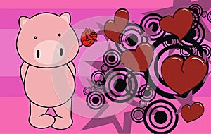 Kawaii pig cartoon holding a red rosse valentine background