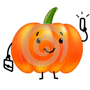 Kawaii Pumpkin Businessman Character with Mobile Phone and Business Bag