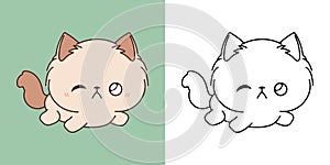 Kawaii Rabbit Clipart Multicolored and Black and White. Cute Kawaii Baby Cat. Isolated Vector Illustration of a Kawaii