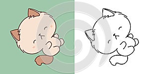 Kawaii Rabbit for Coloring Page and Illustration. Adorable Clip Art Kitten. Cute Vector Illustration of a Kawaii Animal