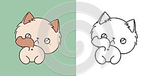 Kawaii Ragamuffin Kitty Multicolored and Black and White. Beautiful Isolated Baby Cat. Funny Vector Illustration of a