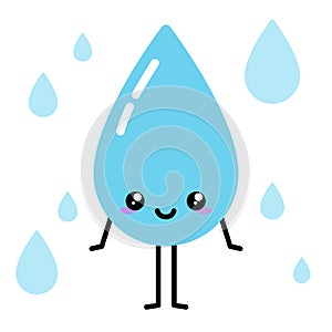 Kawaii raindrop happy character, rainy day concept