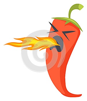 Kawaii red hot pepper character with fire flame