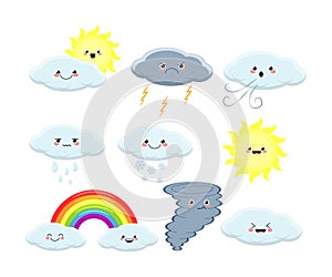 Kawaii set of different weather vector illustration