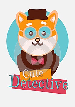 Kawaii shiba dog detective t shirt illustration. Typography slogan vector for t shirt printing