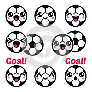 Kawaii soccer ball, football icons set