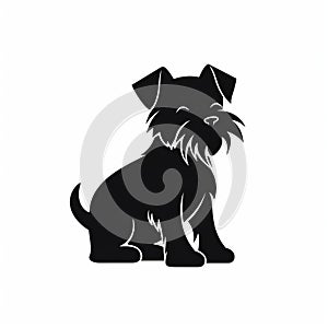 Kawaii Terrier Dog Silhouette Black Drawing Illustration In Boris Kustodiev Style