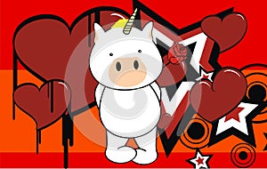 Kawaii unicorn cartoon holding a red rosse valentine background