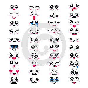 Kawaii vector cartoon emoticon character with different emotions and face expression collection illustration emotional