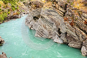 Kawarau river near roaring meg power plant, New Zealand