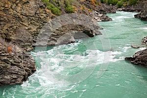 Kawarau river near roaring meg power plant, New Zealand