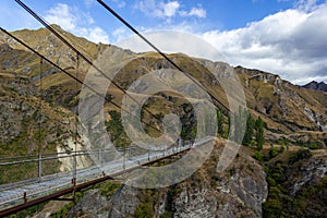 Kawarau River on a sunny day, famous for first commercial bungy jumping site