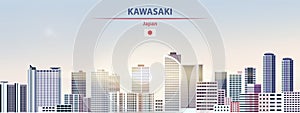 Kawasaki cityscape on sunrise sky background with bright sunshine photo