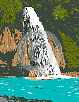 Kawasan Falls in Barangay Matutinao Badian Cebu Philippines WPA Art Deco Poster