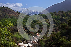 Kaweah River Valley and Sierra Nevada Mountain Peak