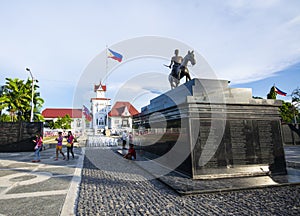 Kawit, Cavite, Philippines - Aguinaldo Shrine and the statue of Emilio Aguinaldo photo