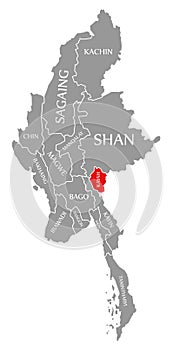 Kayah red highlighted in map of Myanmar