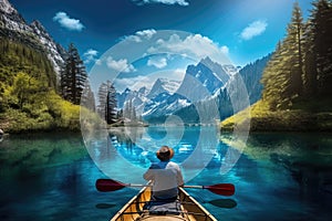 kayak adventure man in a boat on peaceful lake in summer AI generated