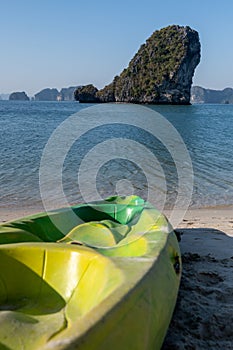 Kayak on the beach in Bai Tu Long bay