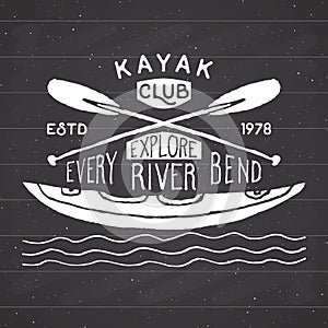 Kayak and canoe vintage label, Hand drawn sketch, grunge textured retro badge, typography design t-shirt print, vector illustratio